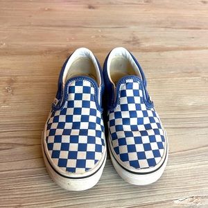 Boys Size 1 Vans Slip Ons Blue Check